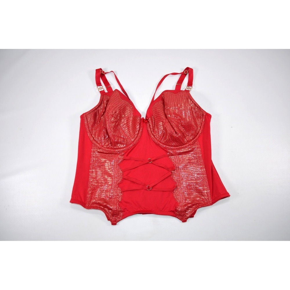 Cacique Red Corset Bustier Underwire Bra‎ Women's 40DD Back Hooks